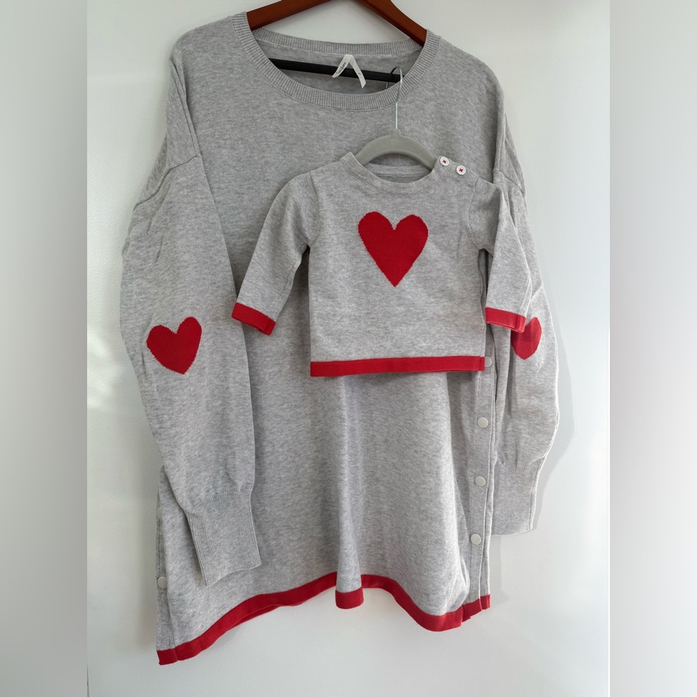 Seraphine Mom and Baby Grey with Red Heart Sweater Set